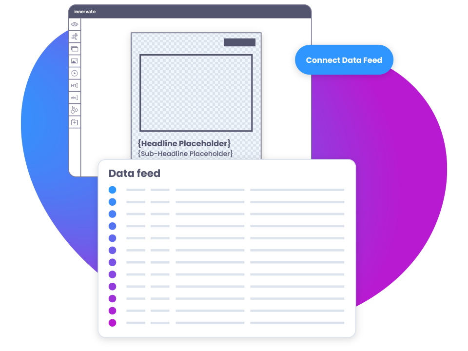 collage of images on purple and blue background depicting data feed customer experience solution